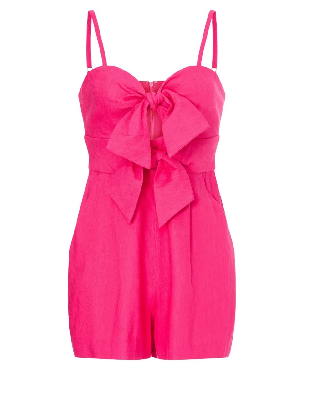 Milly Hot Pink Bow-Front Spaghetti Strap Romper